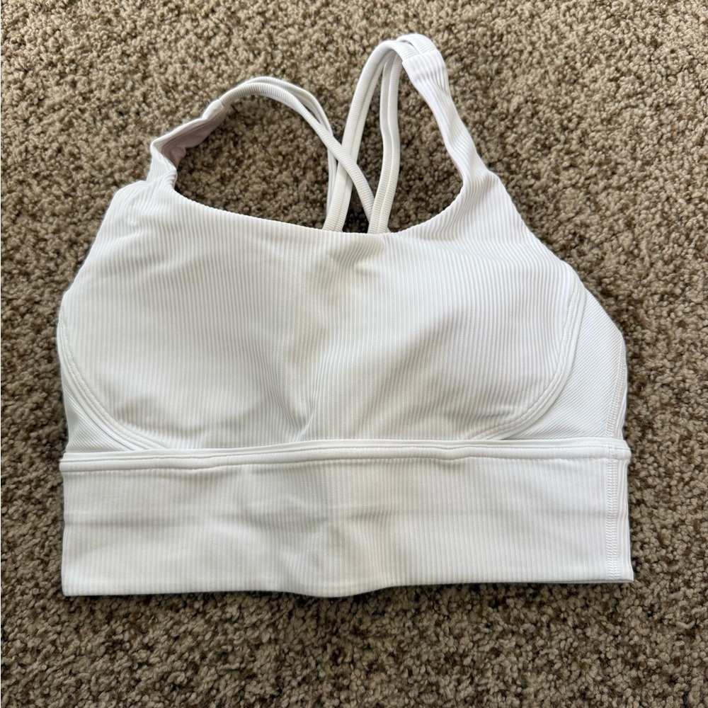 Lululemon Athletica White Ribbed Long Line Energy Bra